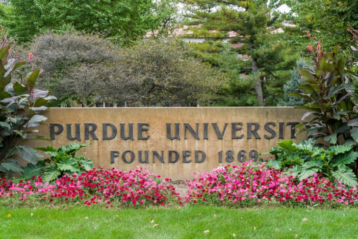 A stone sign of Purdue University