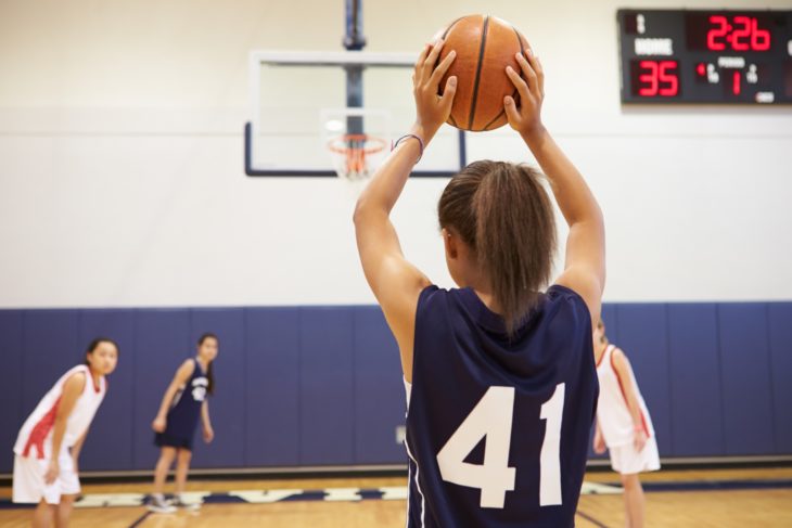 A girl preparing herself to shoot a basketball